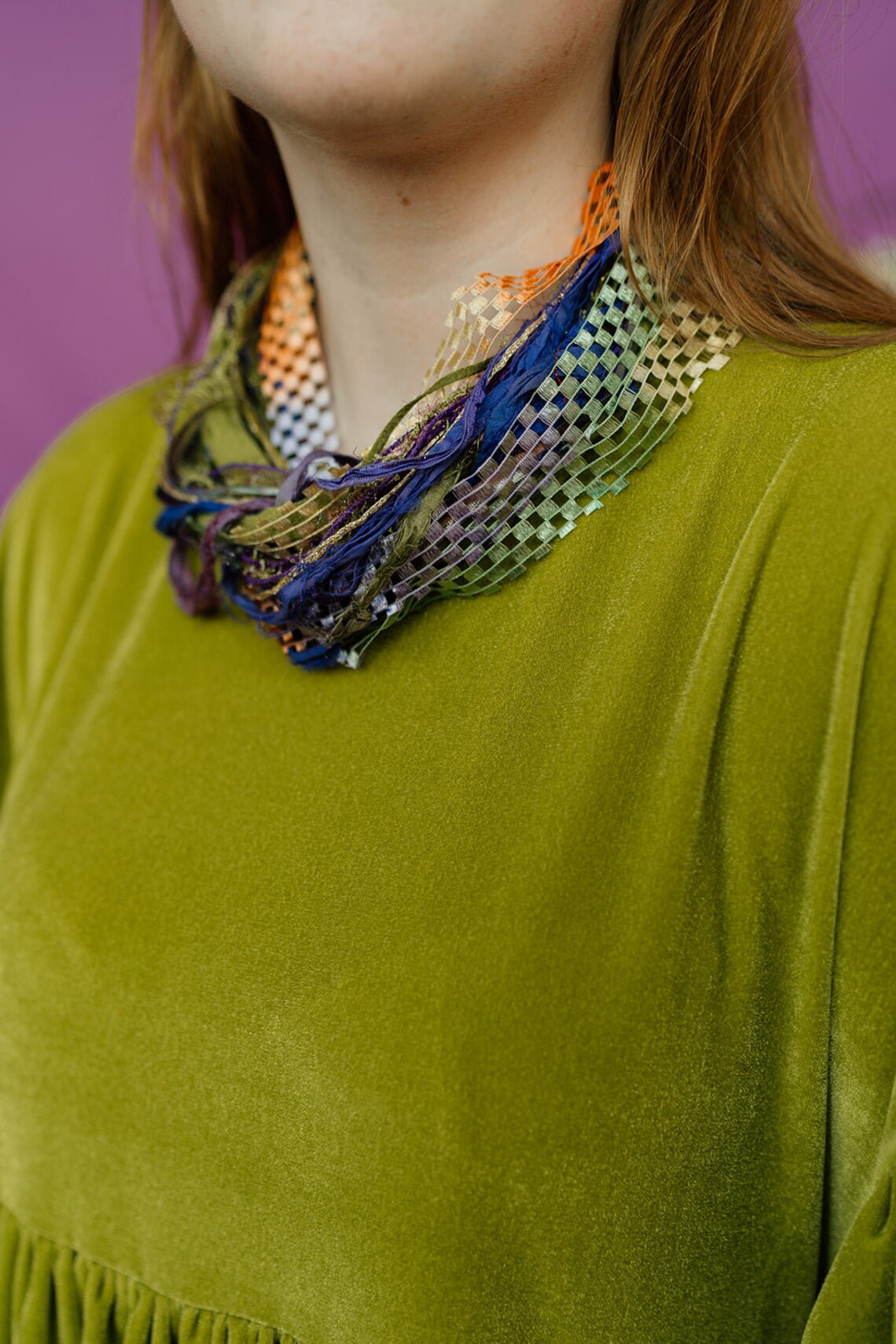 Silk Yarn Necklace in Purple and Olive