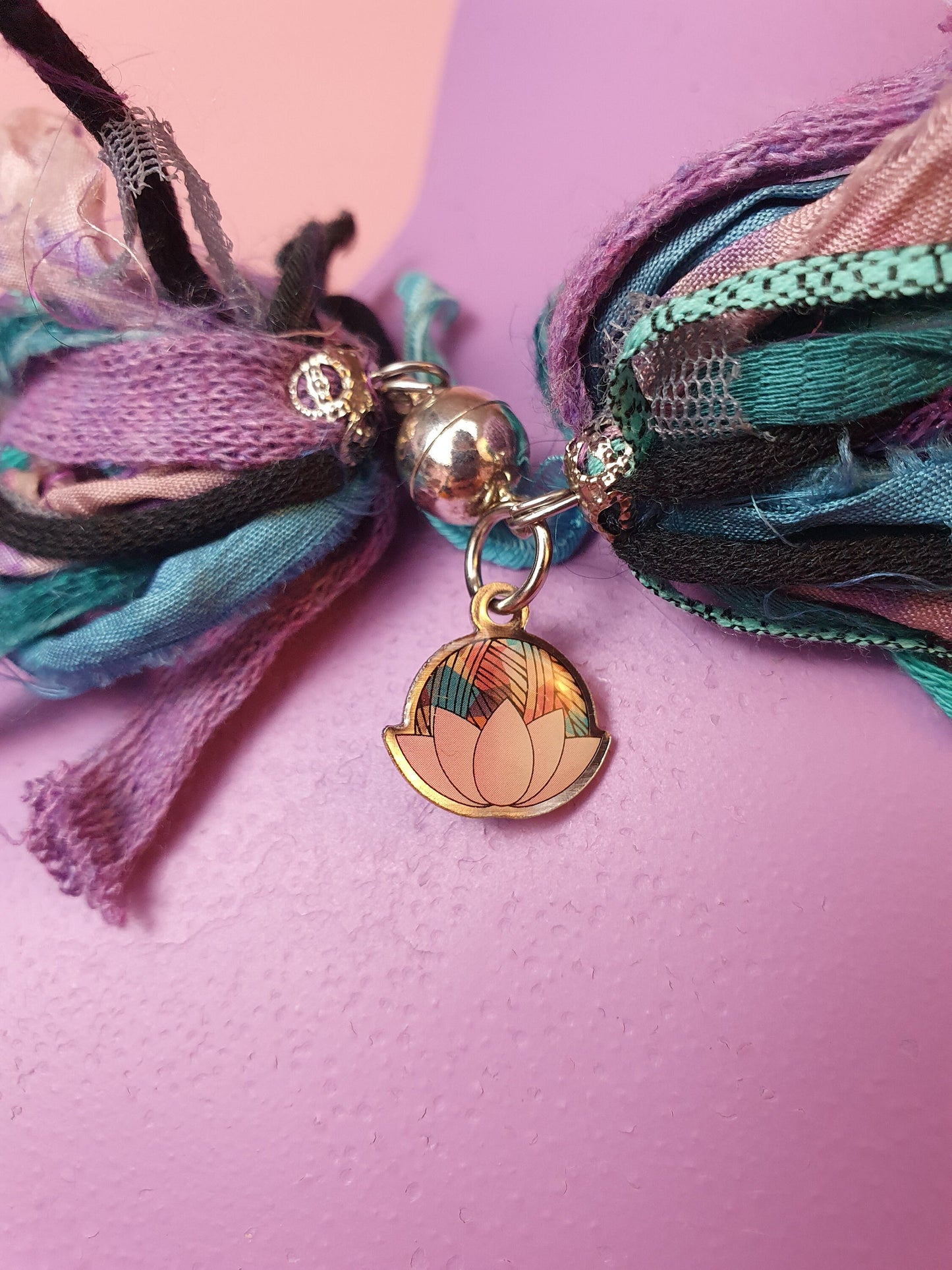 Silk Yarn Necklace in Purple and Teal