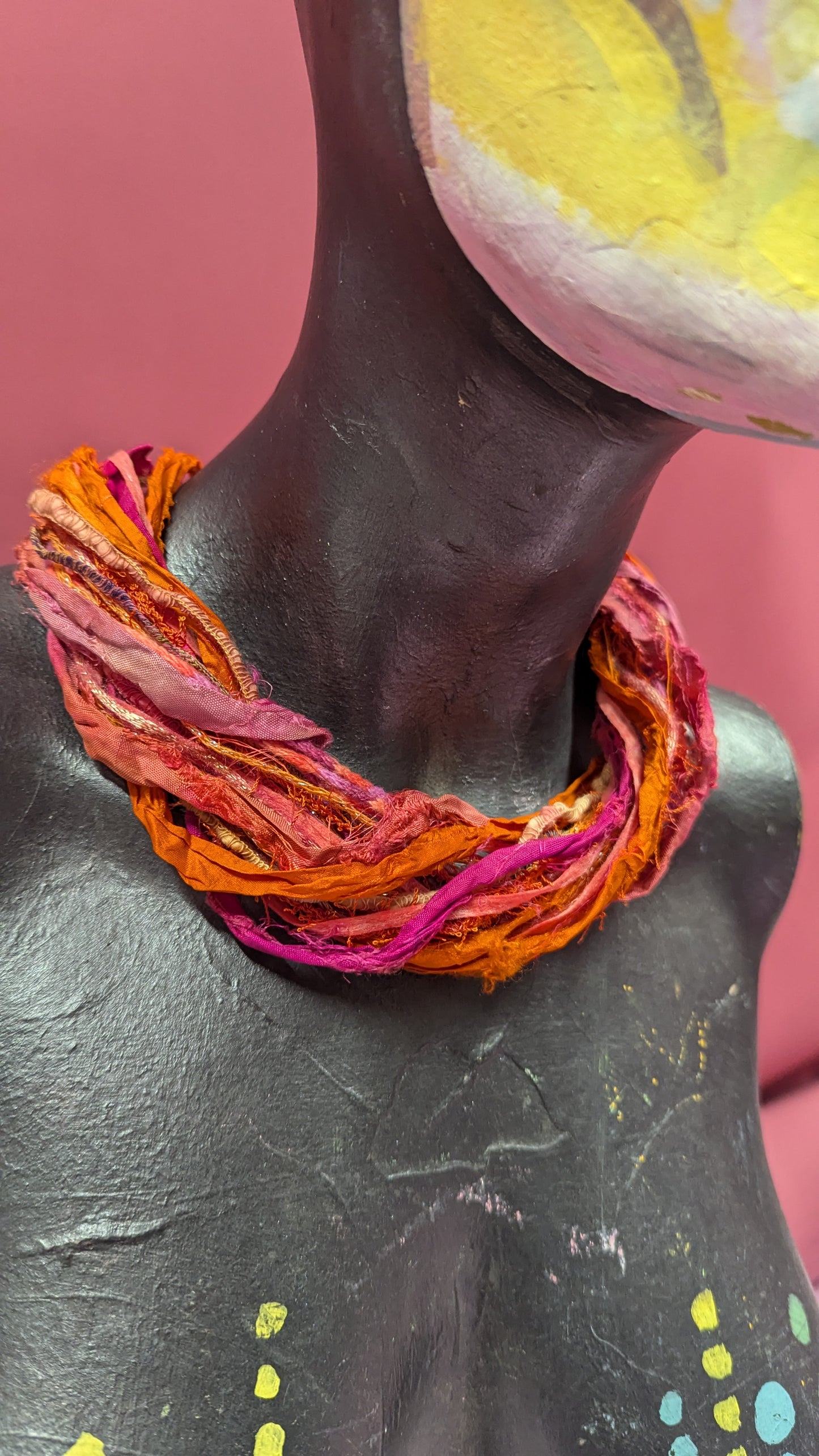 Silk Yarn Necklace in Orange Flame