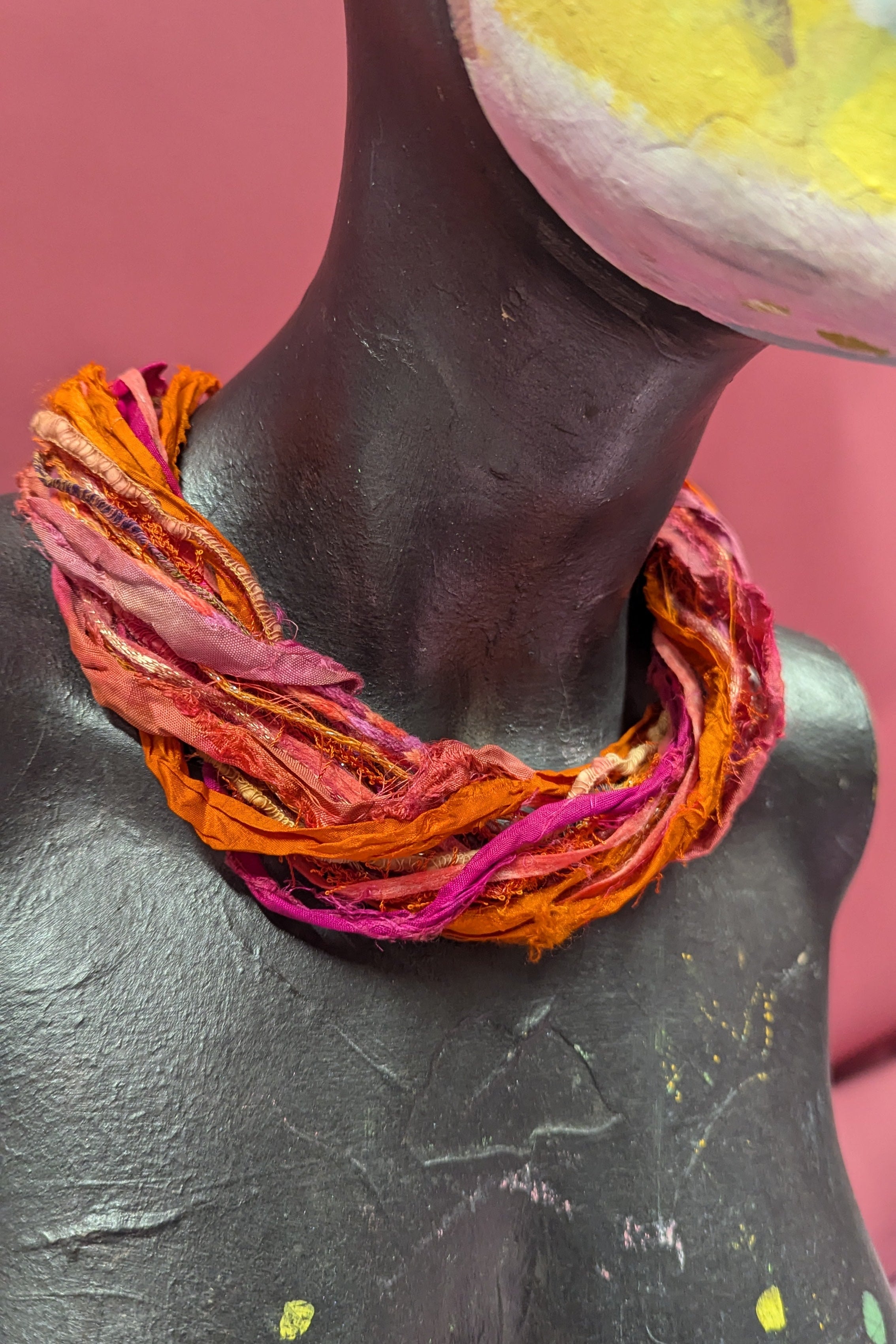 Silk Yarn Necklace in Orange Flame - Megan Crook