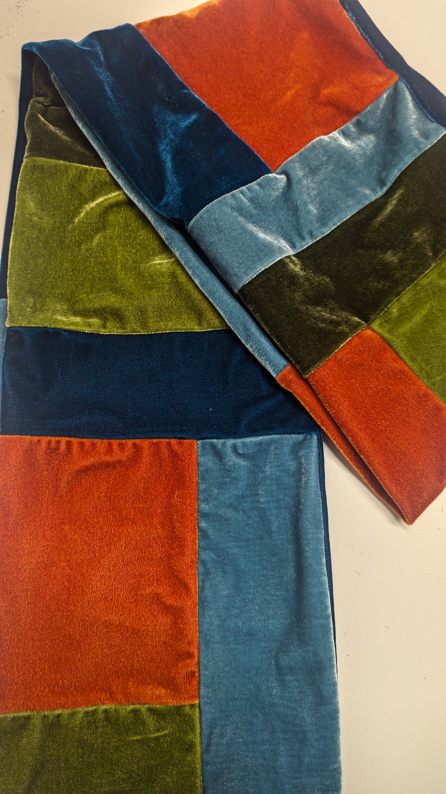 Patchwork Velvet Scarf in Olive/Teal +1 Colourway