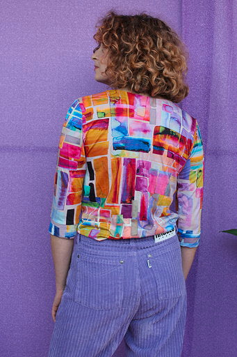 Easy Fit 3/4 Sleeve Tee in Abstract Lilac Jersey