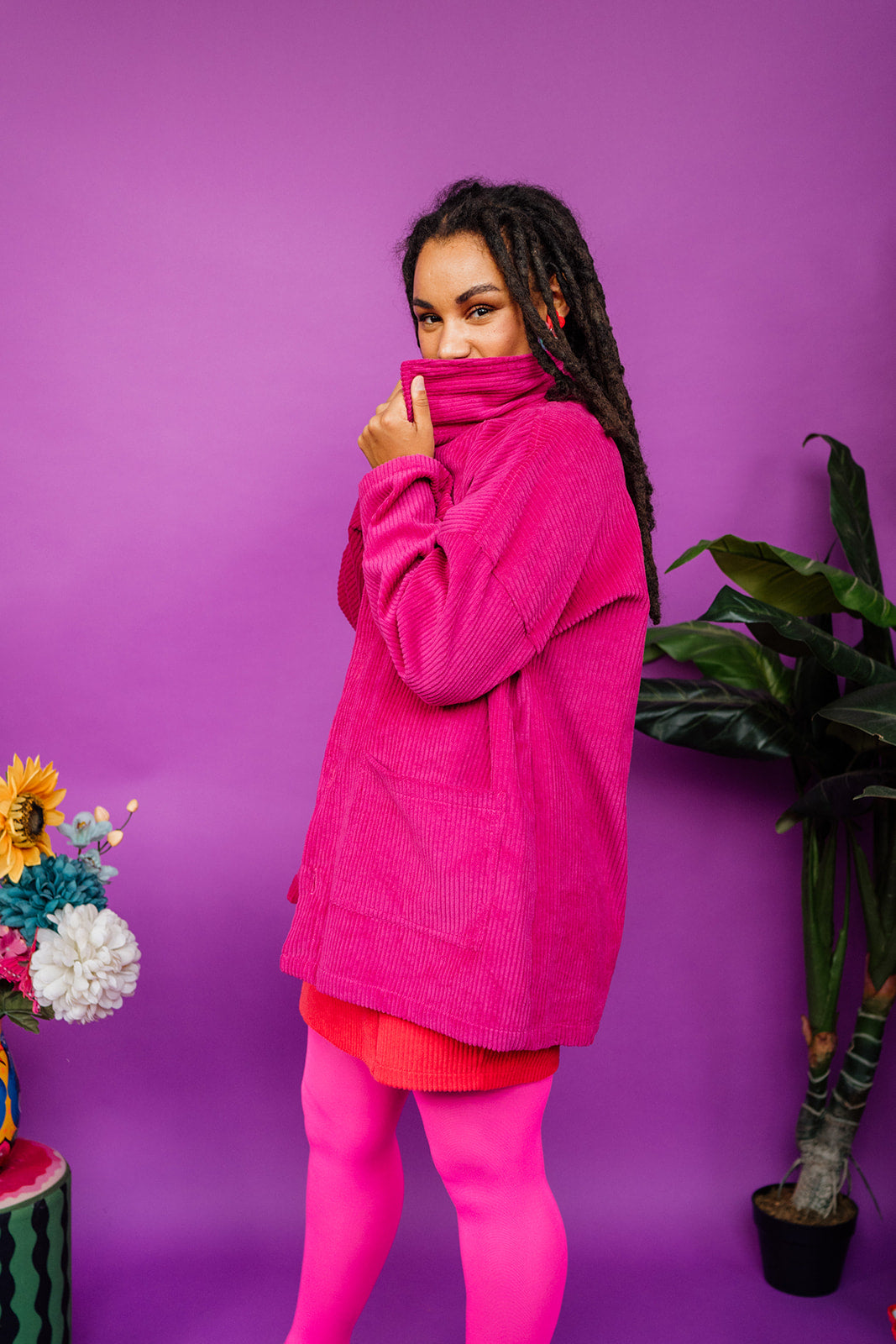 Corduroy Long Chore Jacket in Pink