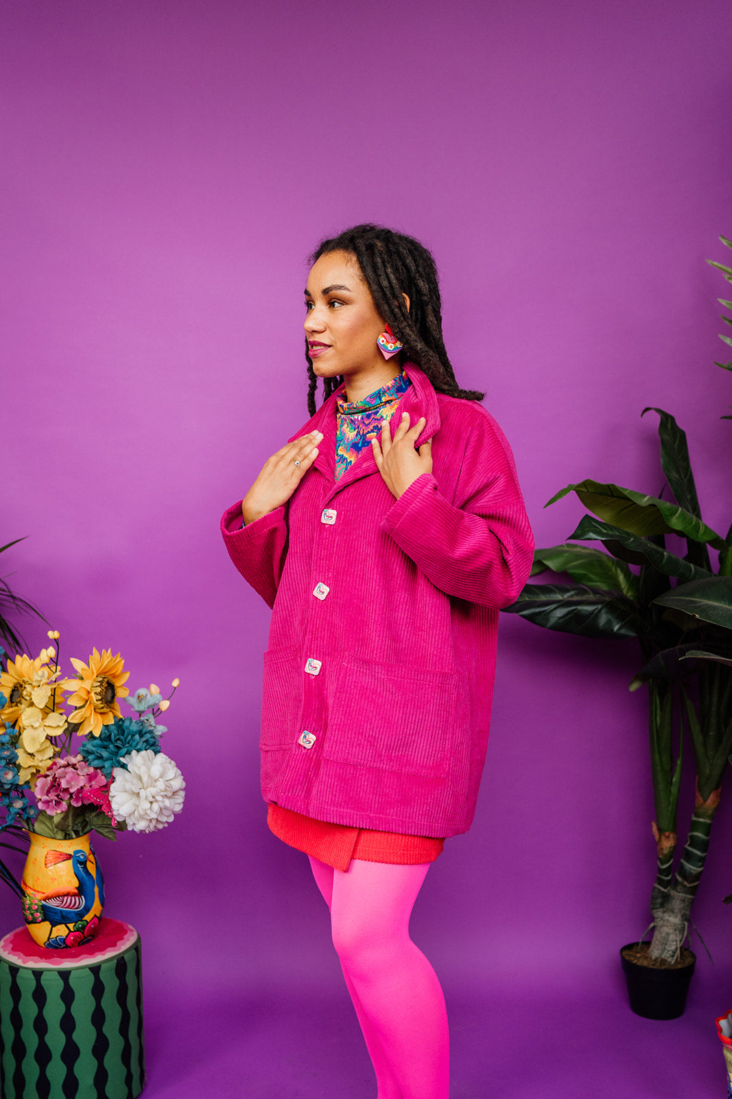 Corduroy Long Chore Jacket in Pink