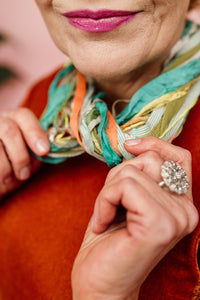 Silk Yarn Necklace in Green & Orange