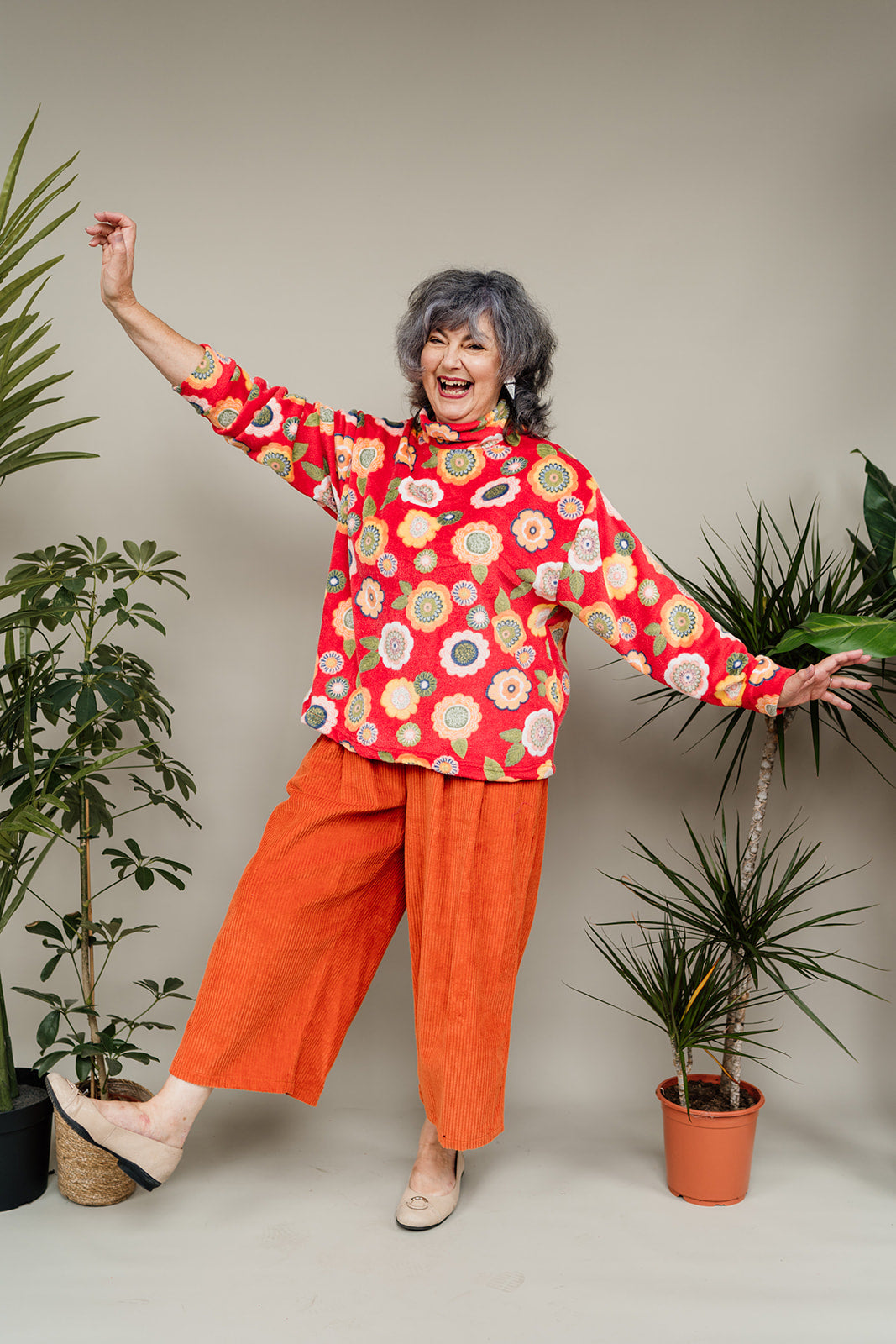 Funnel Neck Jumper in Red Floral