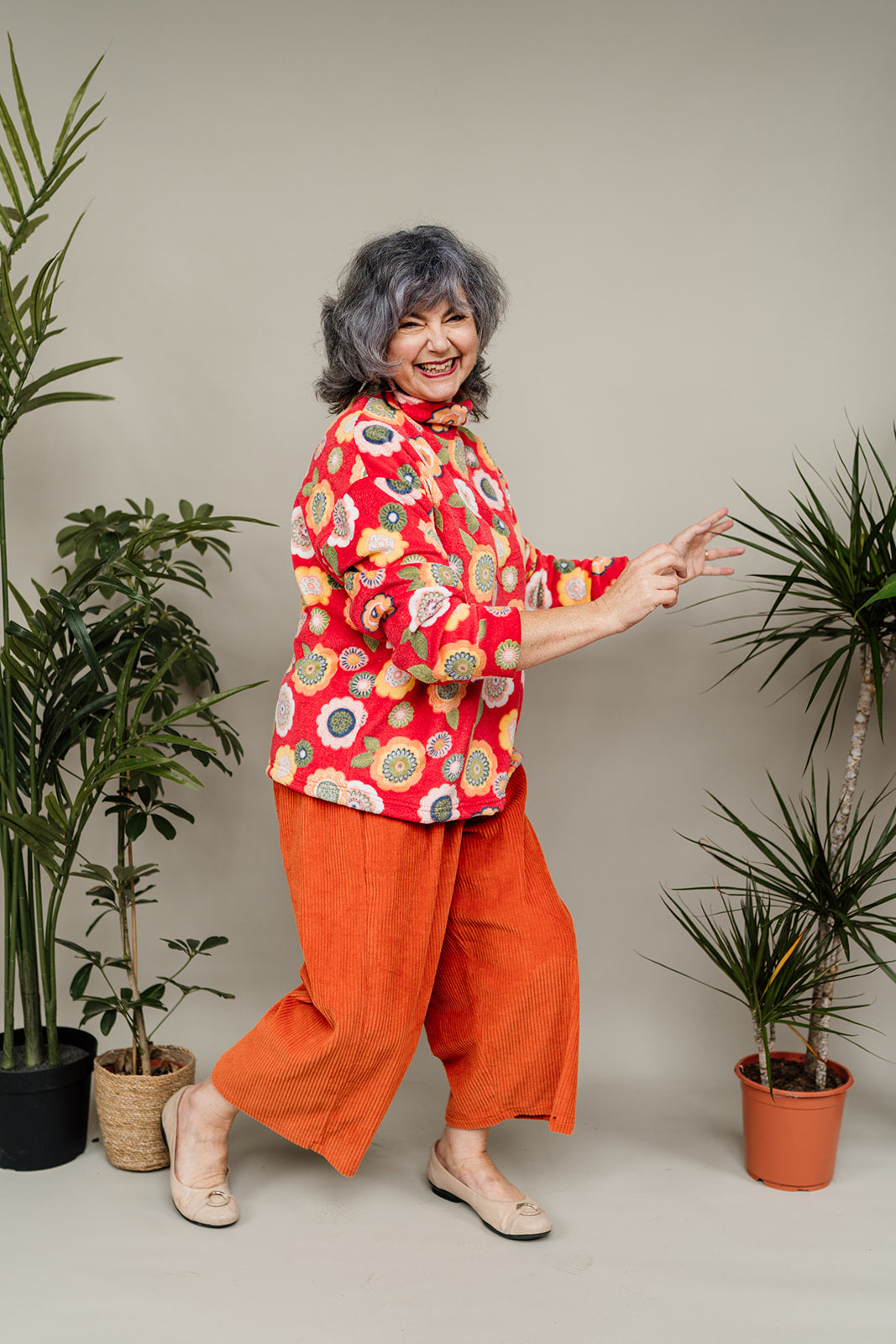 Funnel Neck Jumper in Red Floral