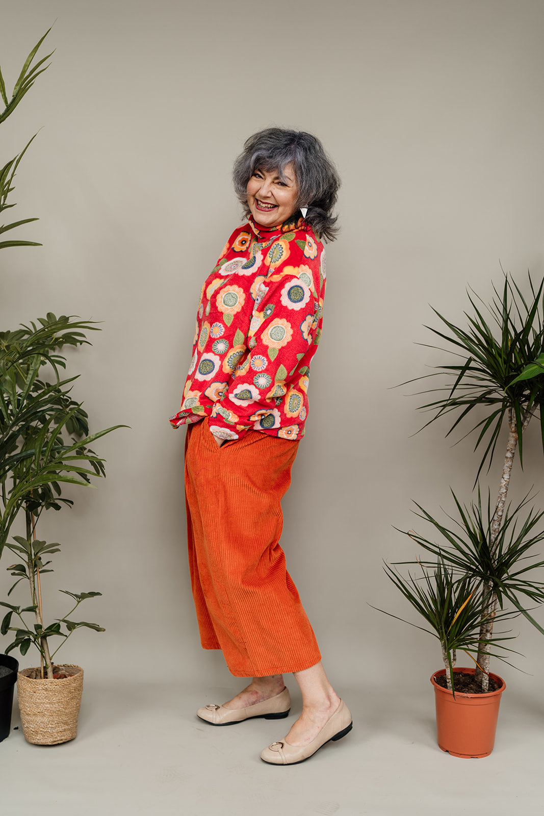 Funnel Neck Jumper in Red Floral
