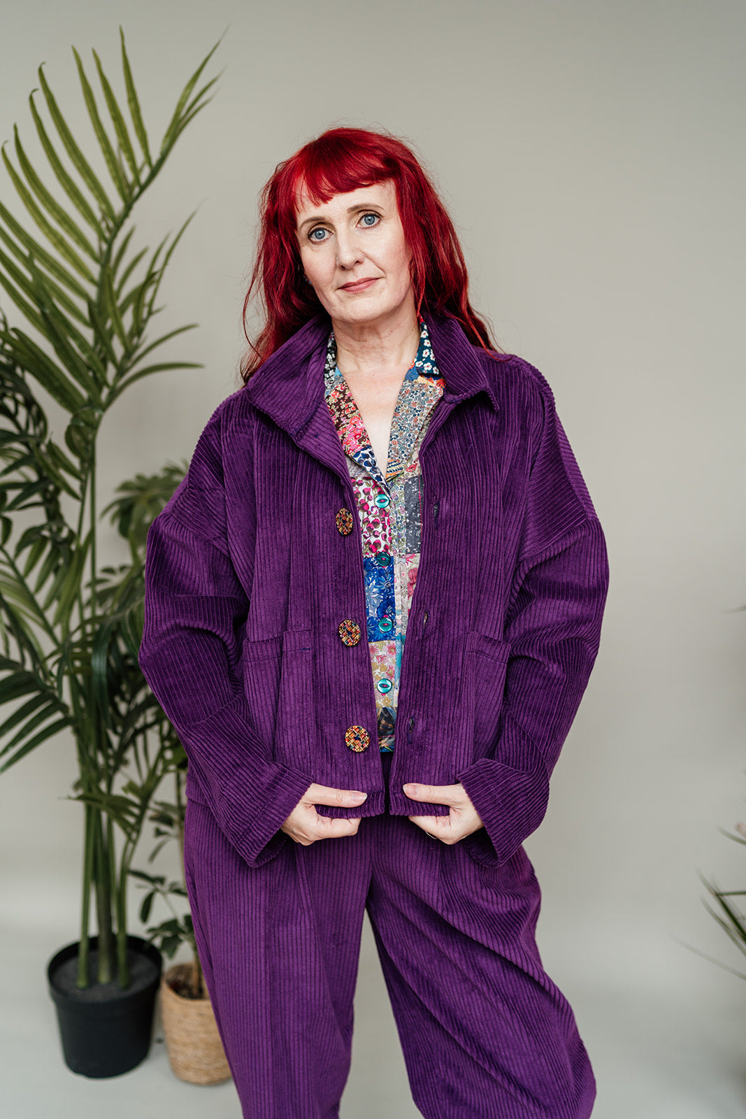 SALE Corduroy Cropped Chore Jacket in Purple 2XL