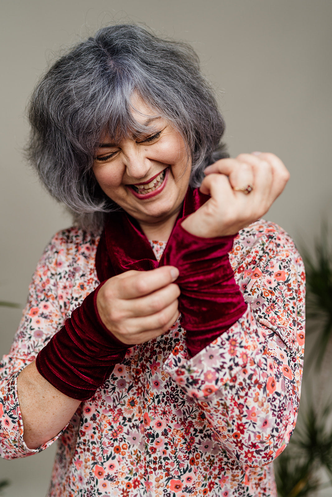 Velvet Cowl and Wrist Warmers Set in Burgundy