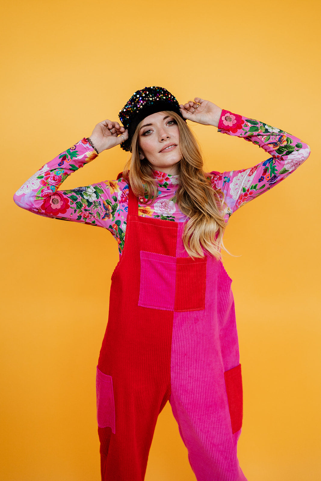 * Long Sleeved Turtleneck in Pink Floral Collage Print - Megan Crook