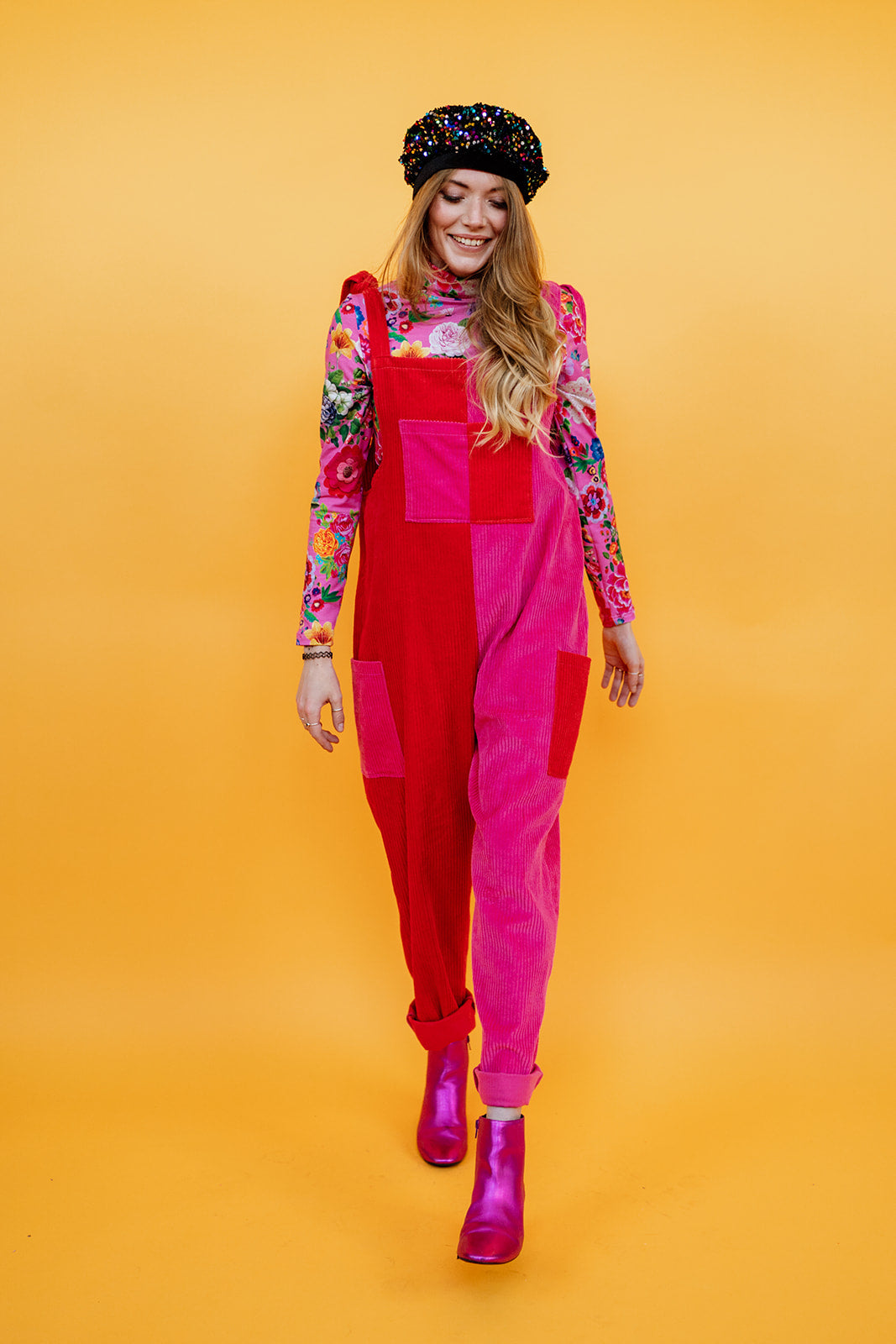 * Long Sleeved Turtleneck in Pink Floral Collage Print