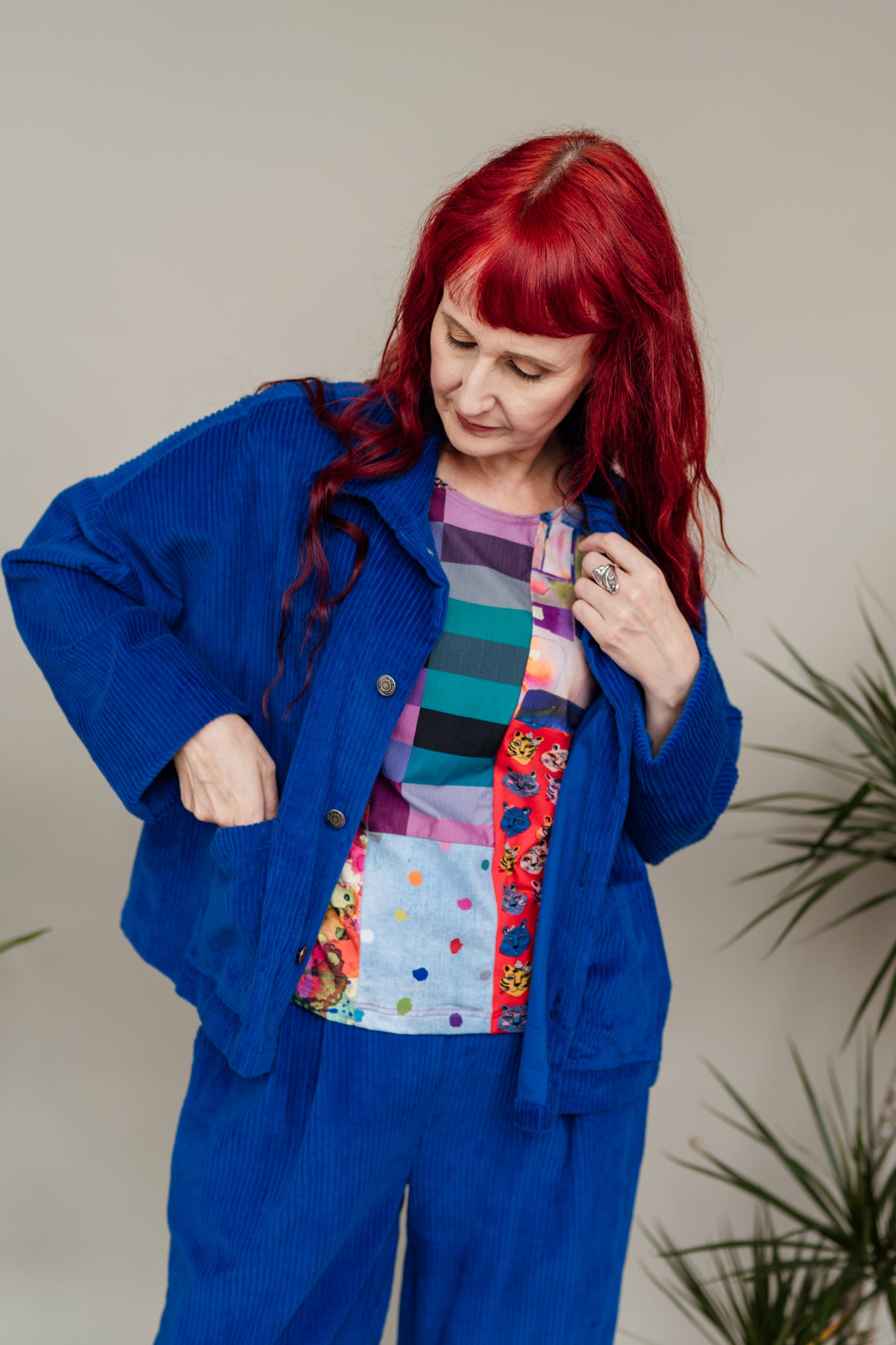 SALE Corduroy Cropped Chore Jacket in Royal Blue 2XL