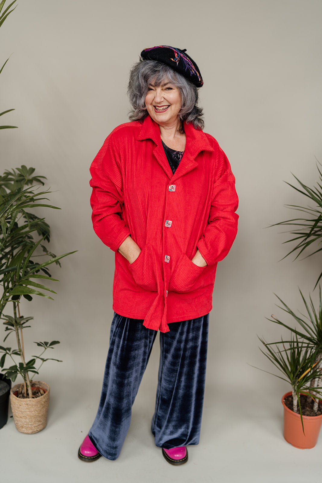 Corduroy Long Chore Jacket in Red