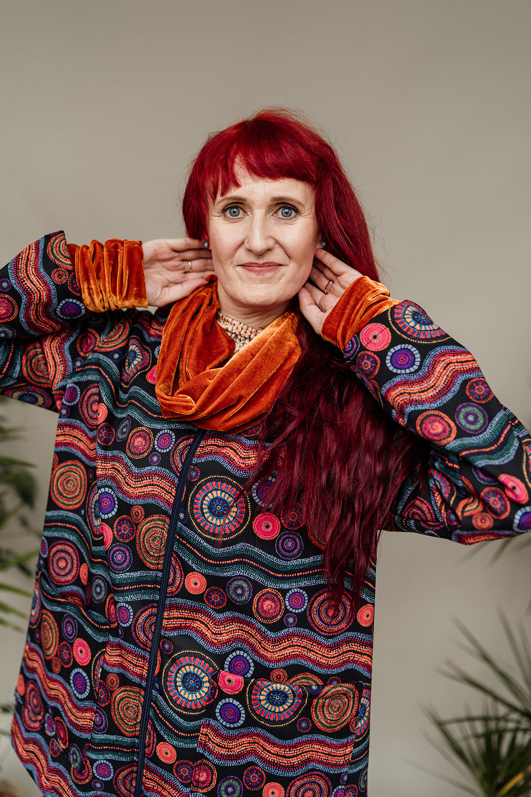 Velvet Cowl and Wrist Warmers Set in Burnt Orange