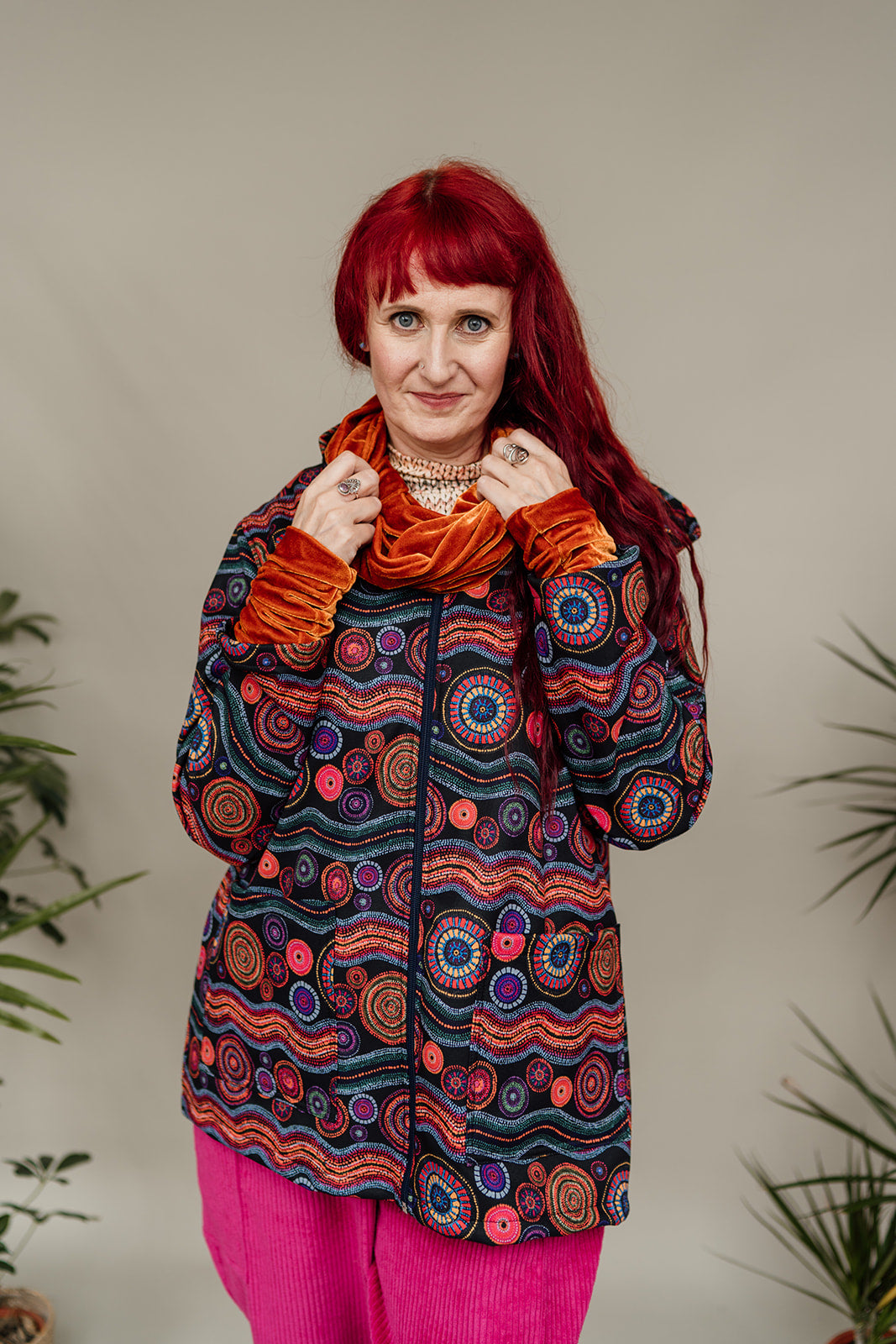 Velvet Cowl and Wrist Warmers Set in Burnt Orange