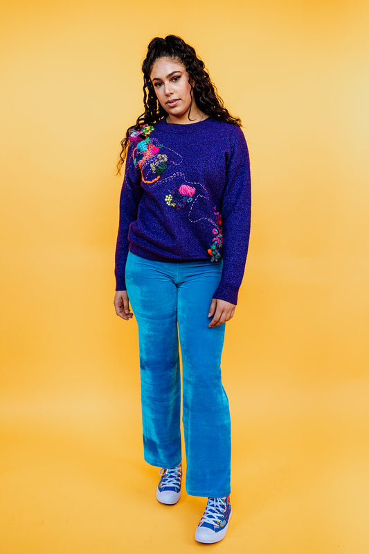 SALE - Velvet Straight Leg Trousers in Turquoise S