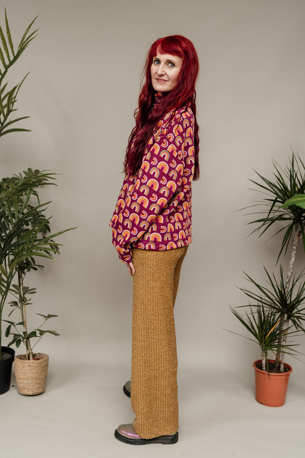 SALE Funnel Neck Jumper in Berry Rainbow XL - Megan Crook