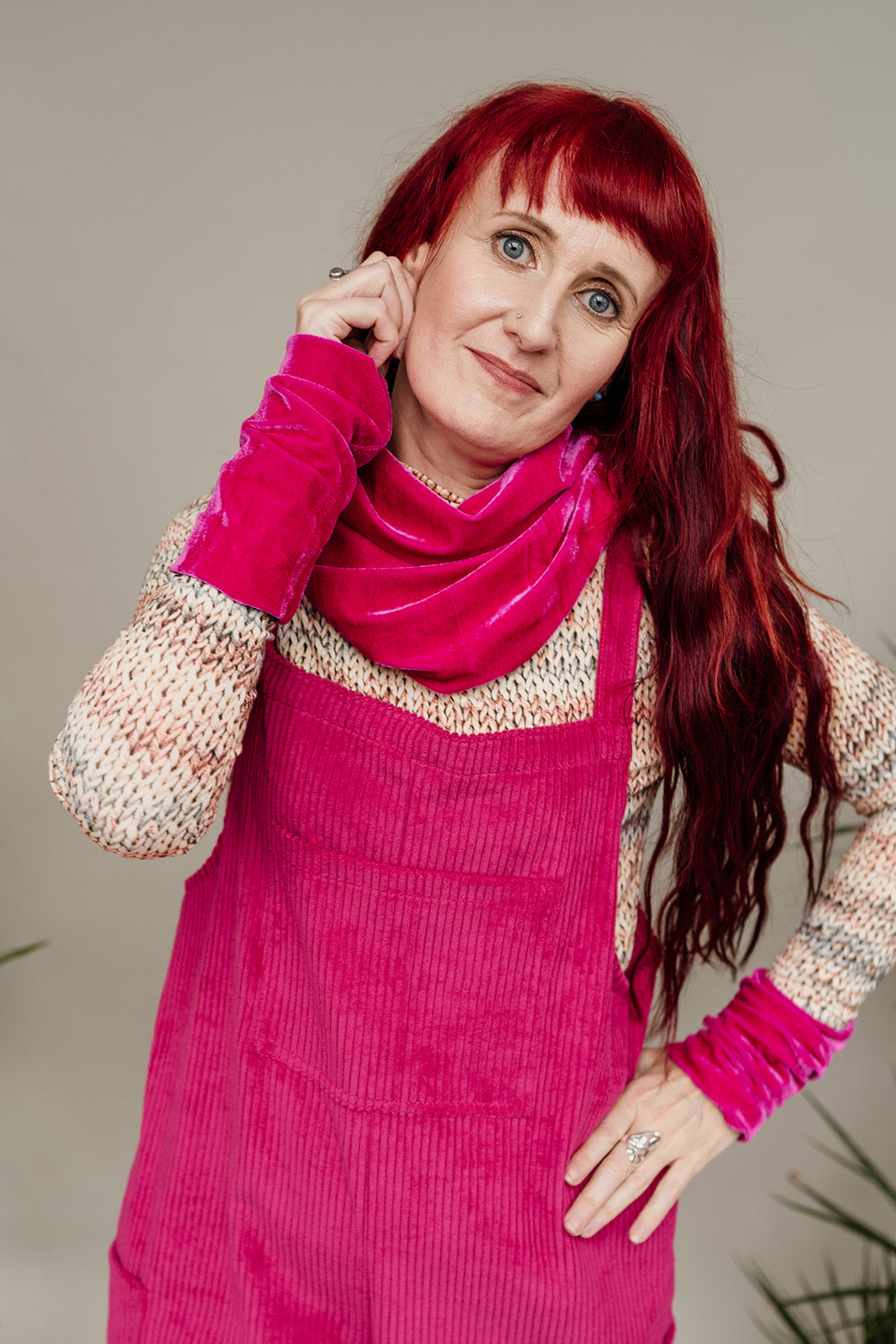 Velvet Cowl and Wrist Warmers Set in Bright Pink - Megan Crook