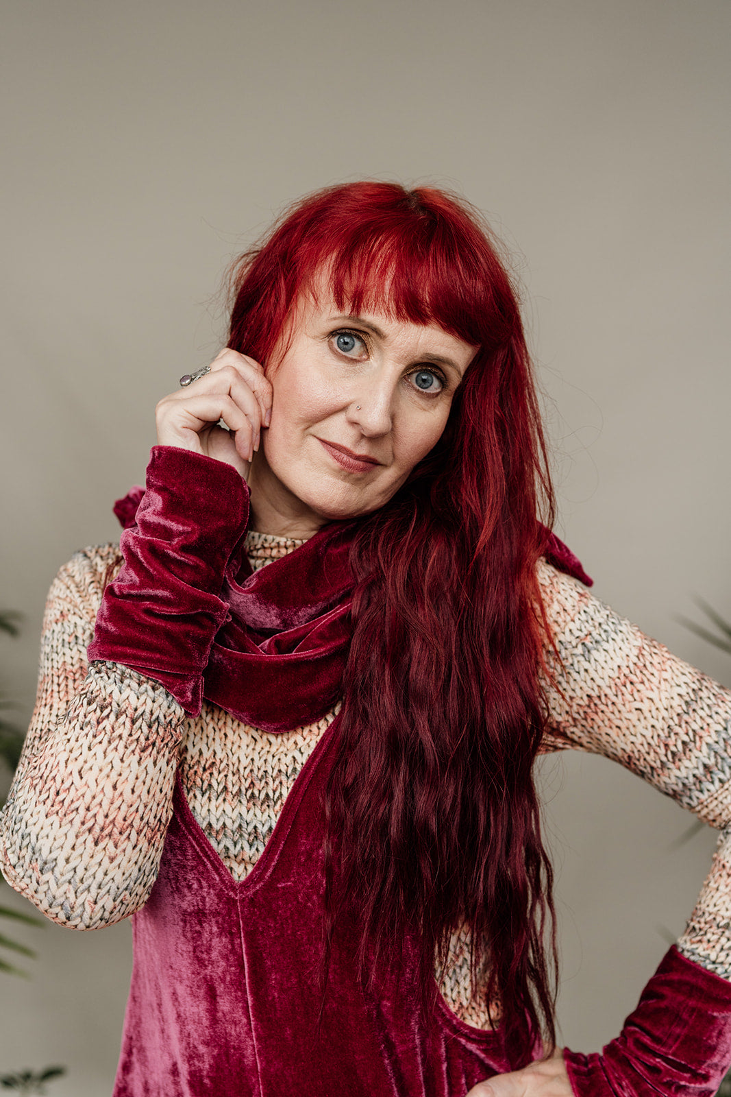Velvet Cowl and Wrist Warmers Set in Dusty Rose - Megan Crook