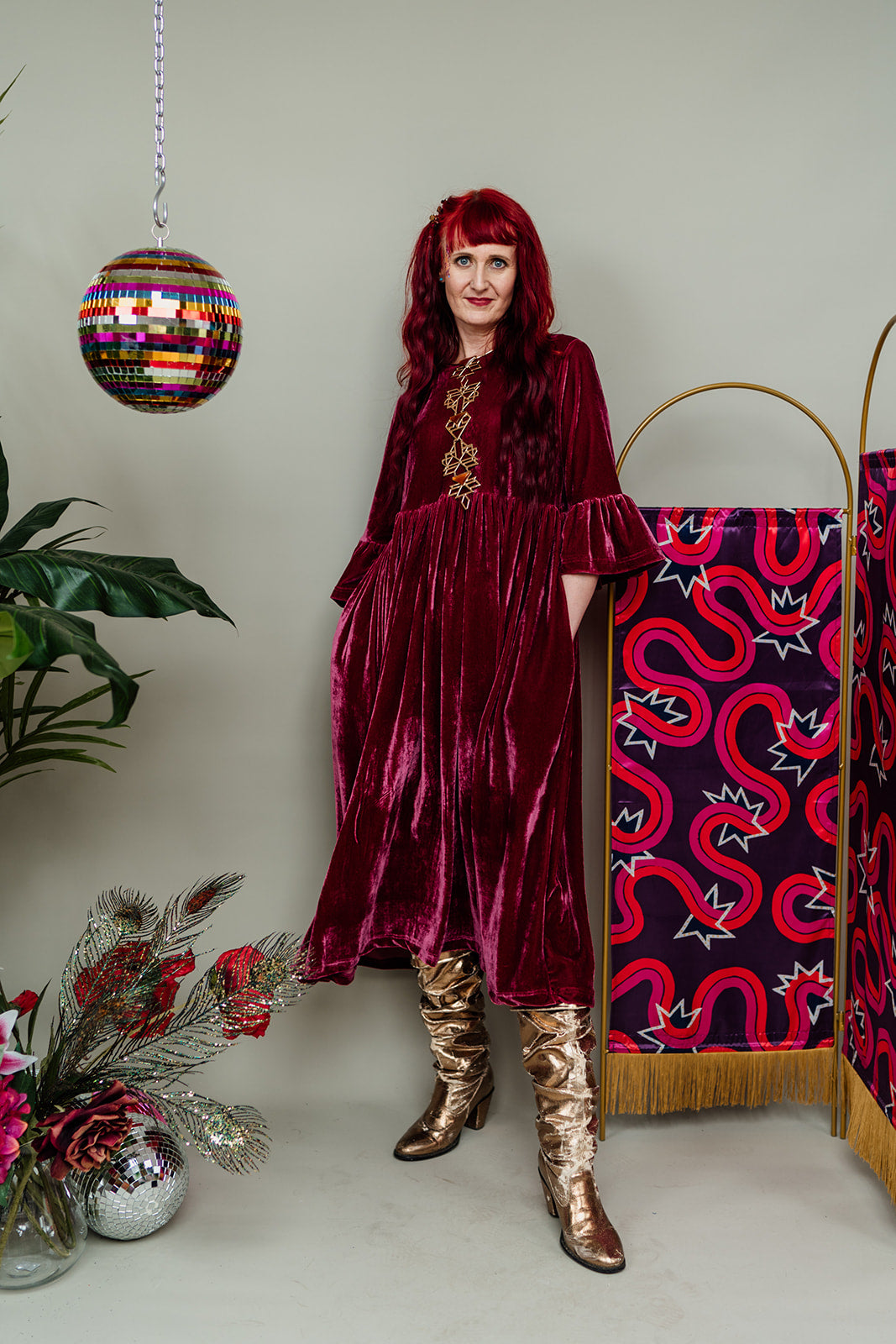 Velvet Ruffle Smock Dress in Dusty Rose