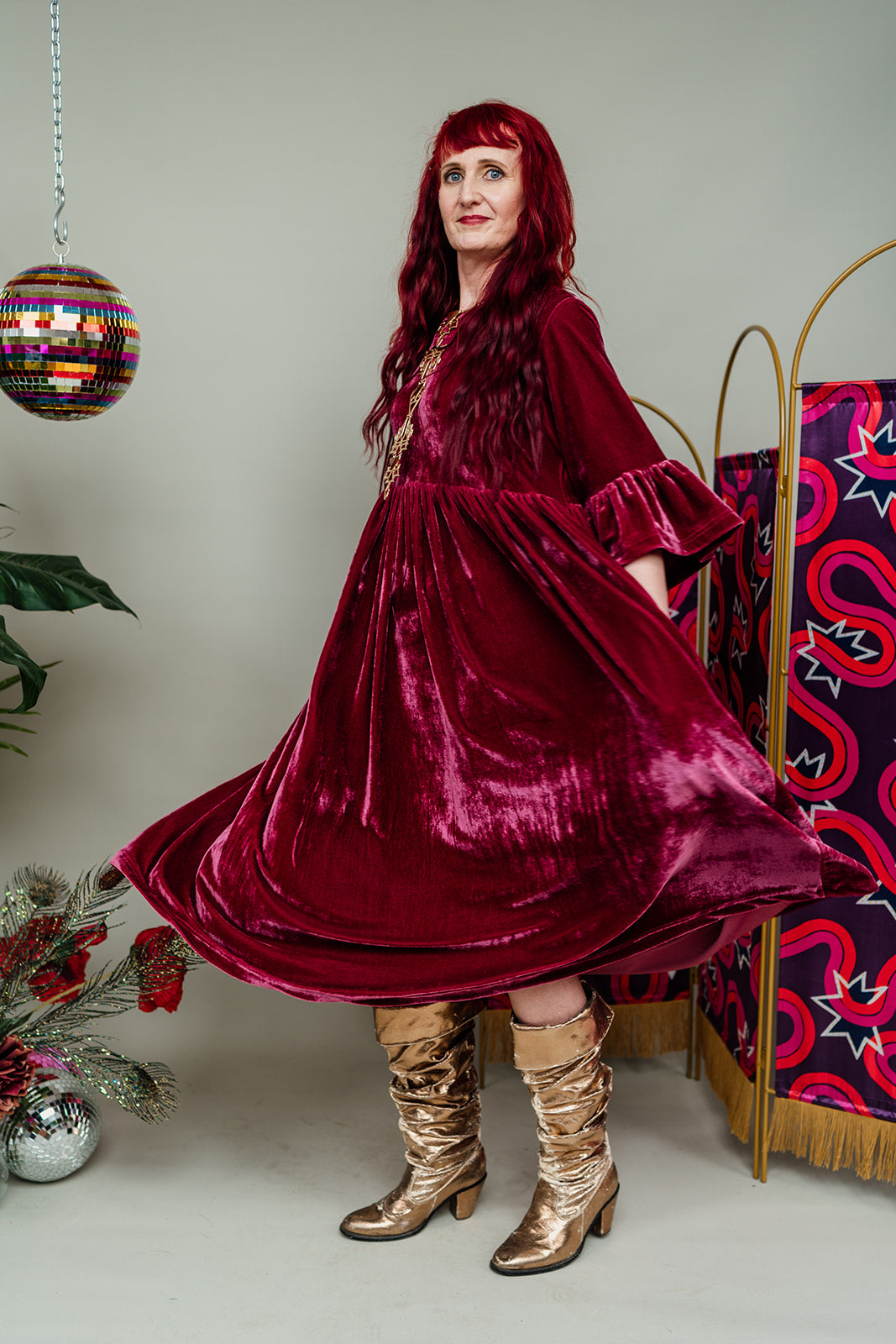 Velvet Ruffle Smock Dress in Dusty Rose