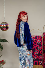 Load image into Gallery viewer, Velvet Scarf &amp; Wrist Warmers Set in Blue Floral