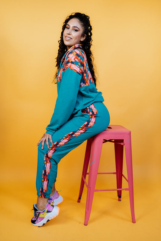 SALE - Sweatpants in Turquoise Abstract Paint S