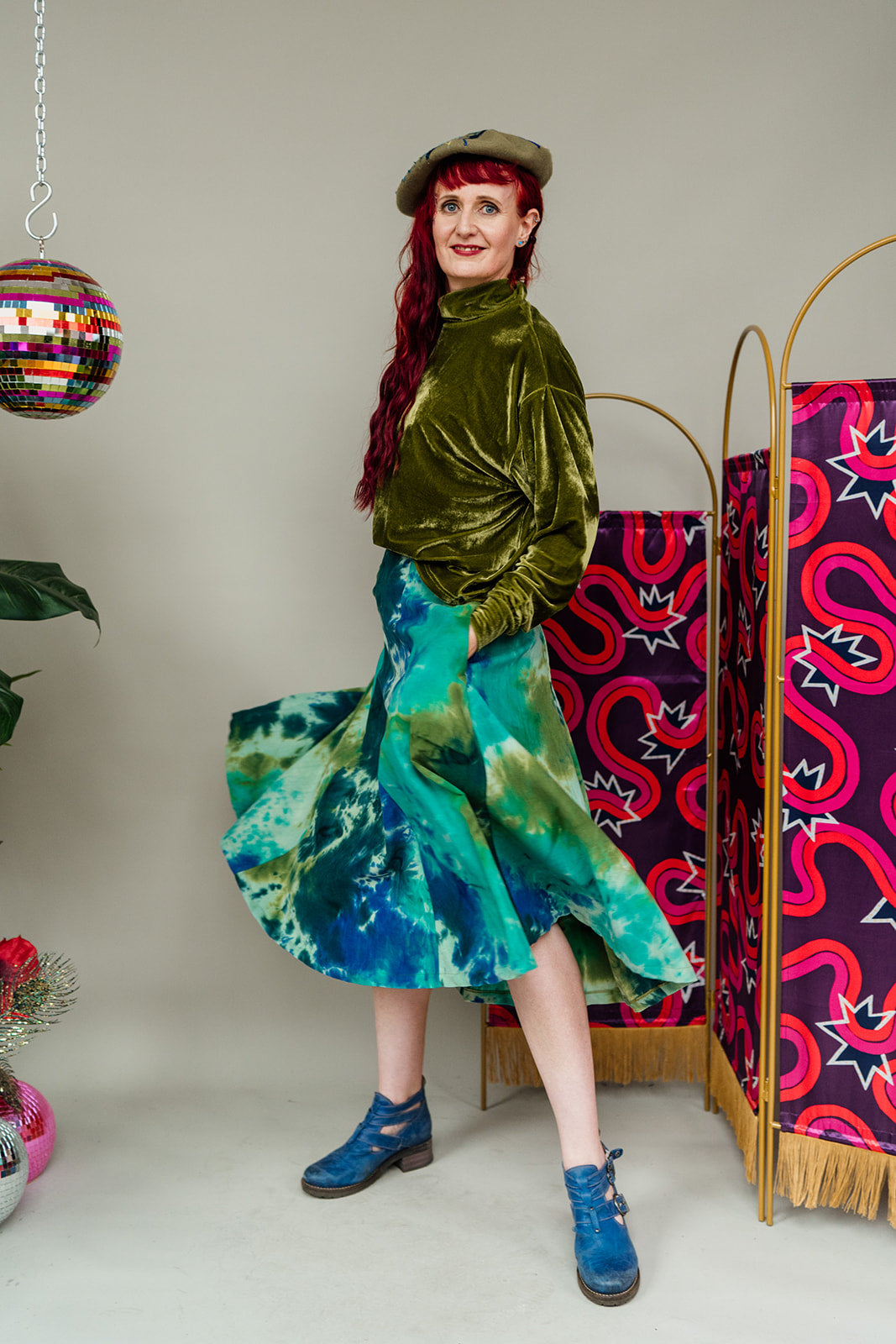 Embellished Beret in Olive Green