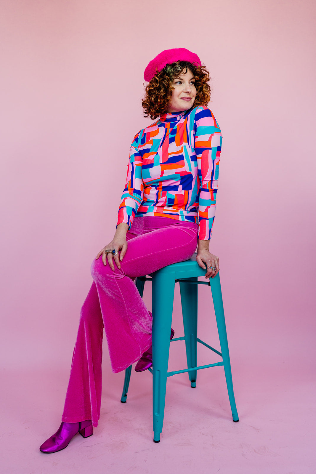 Long Sleeved Turtleneck in Sorbet Block - Megan Crook