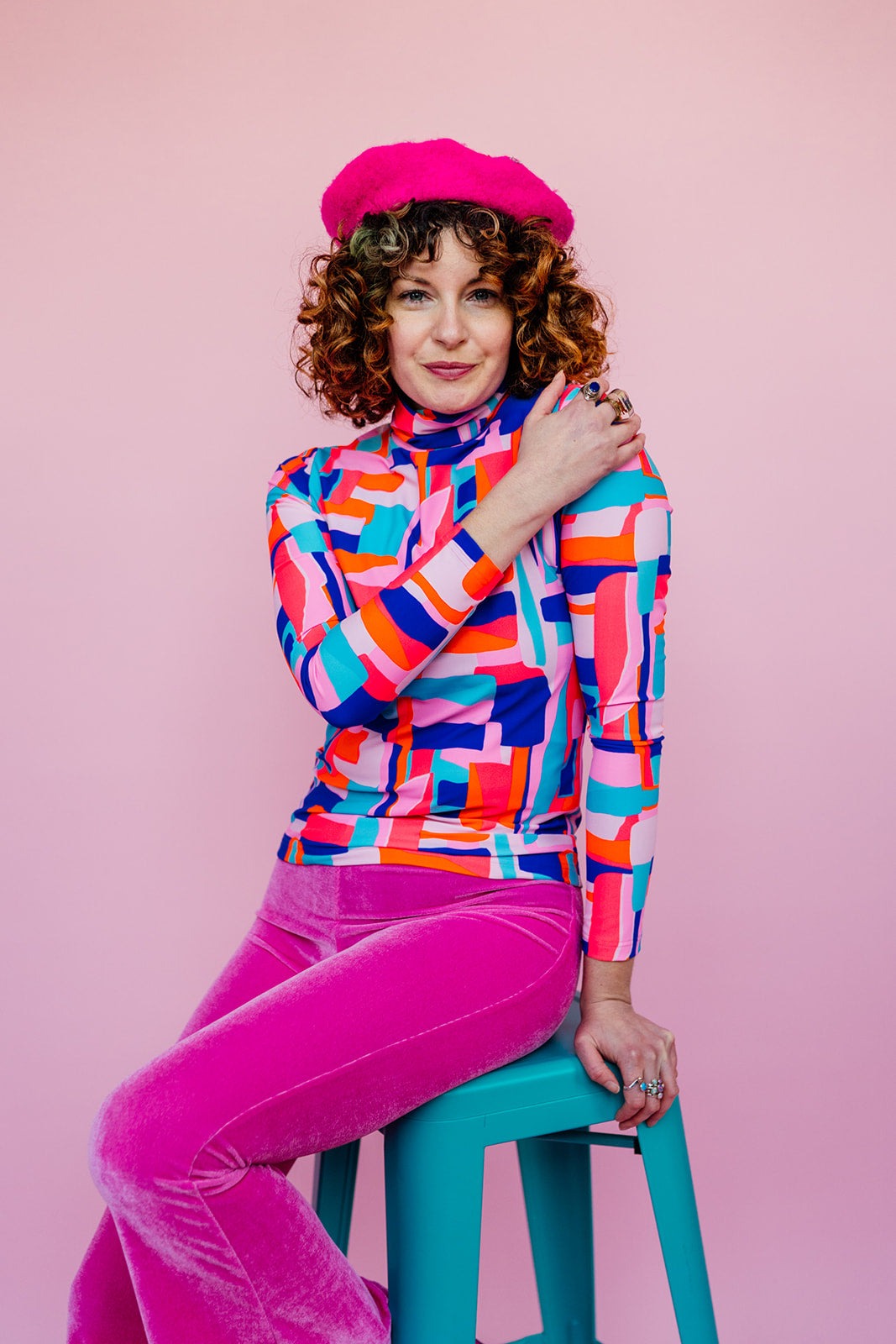 Long Sleeved Turtleneck in Sorbet Block - Megan Crook