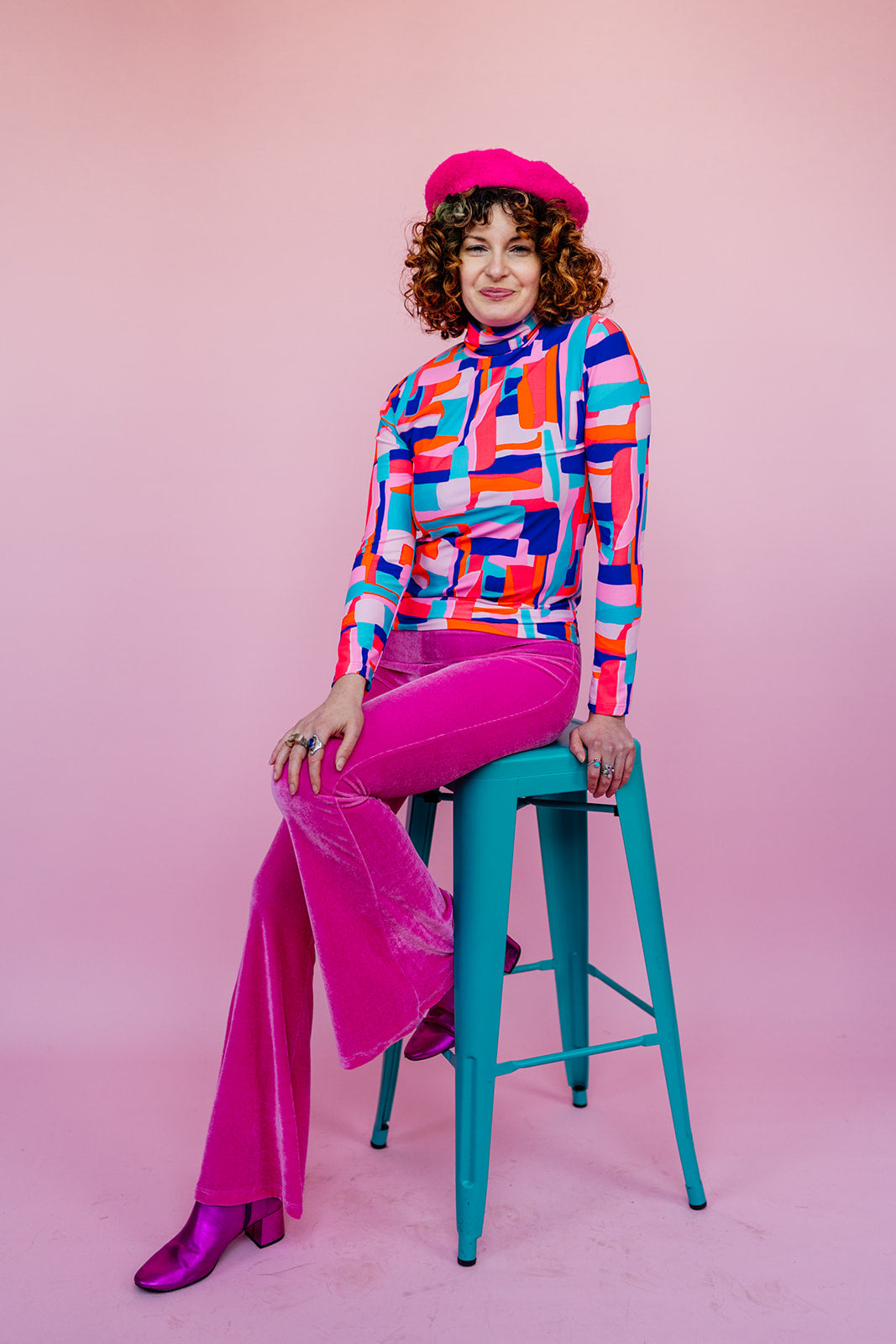 Long Sleeved Turtleneck in Sorbet Block - Megan Crook