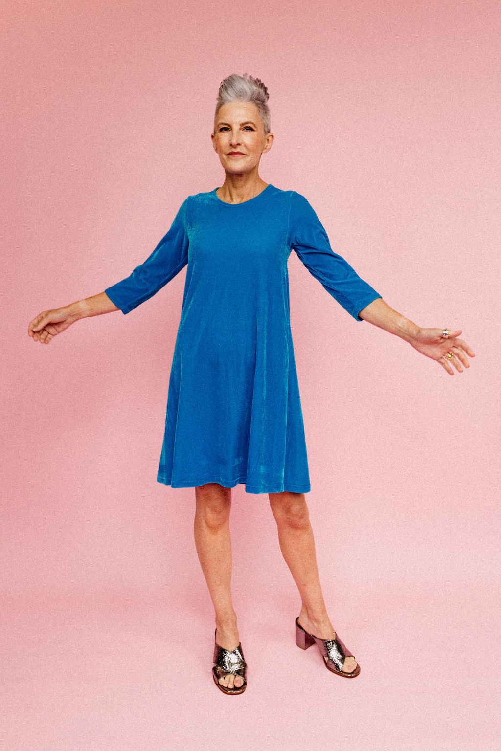 SALE- Velvet Swing Dress in Turquoise S