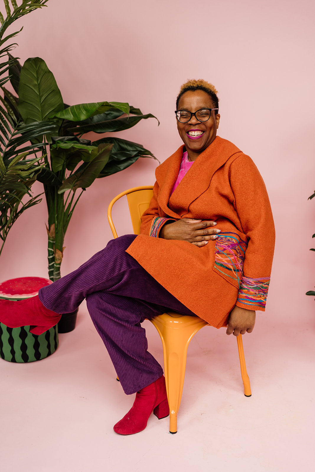 Embellished Short Wool Coat in Orange - Megan Crook