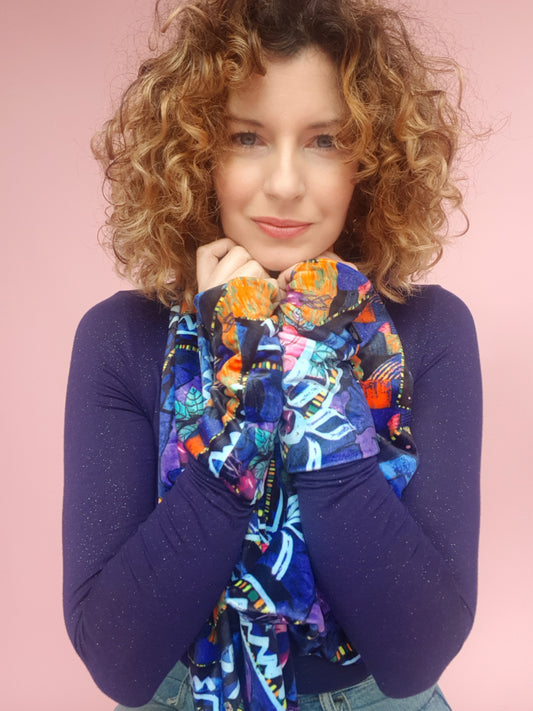 * Wrist Warmers Set in Blue Abstract Floral