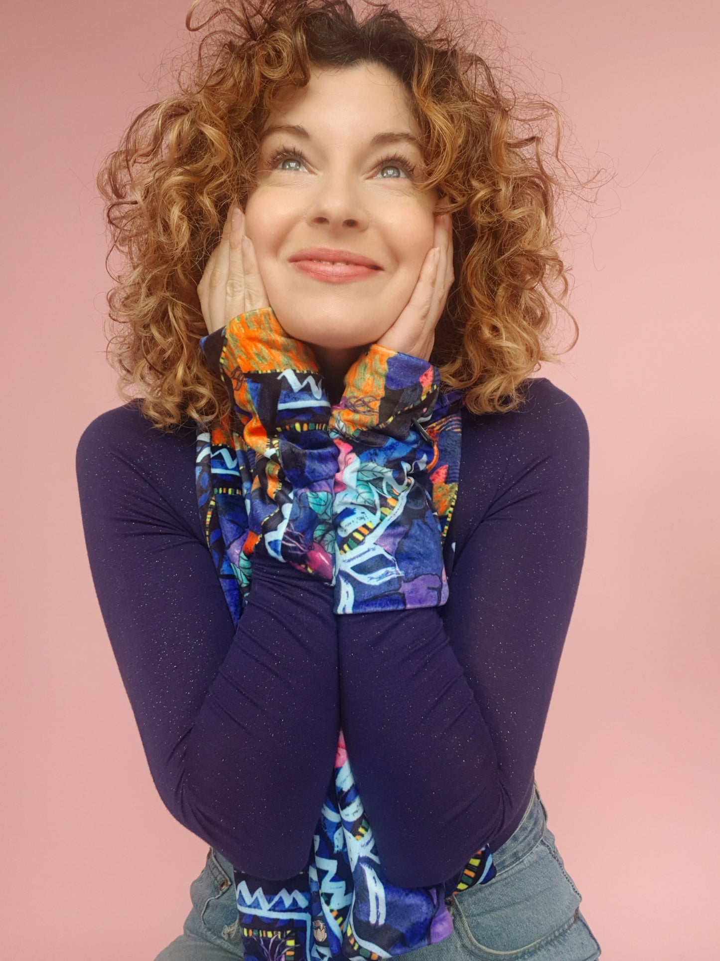 * Wrist Warmers Set in Blue Abstract Floral