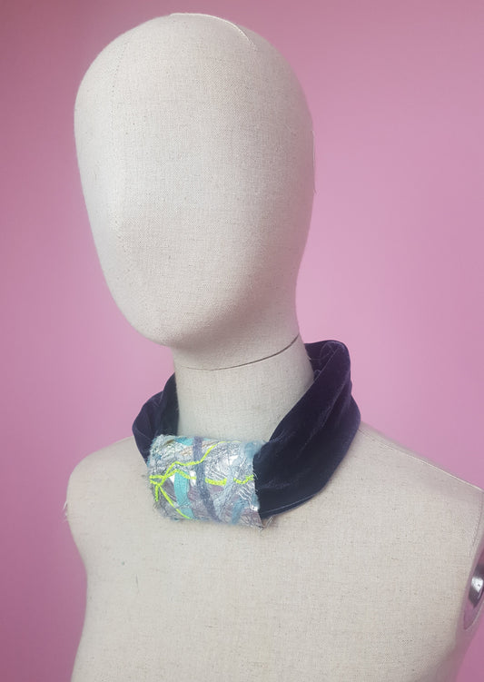 * Embellished Velvet Headband in Steel Grey