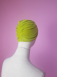 Embellished Velvet Turban in Lime Green