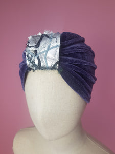 Embellished Velvet Turban in Lavender Grey