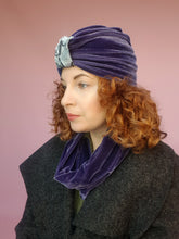 Load image into Gallery viewer, Embellished Velvet Turban in Lavender Grey