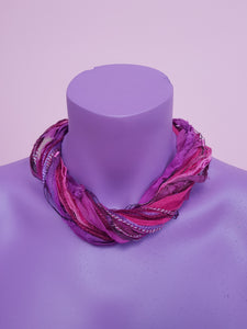 Silk Yarn Necklace in Pink and Purple