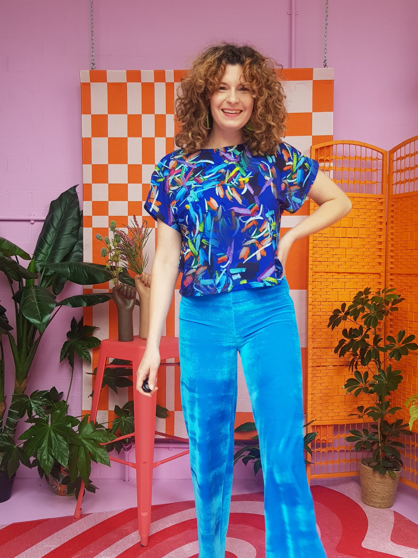SALE - Velvet Straight Leg Trousers in Turquoise S