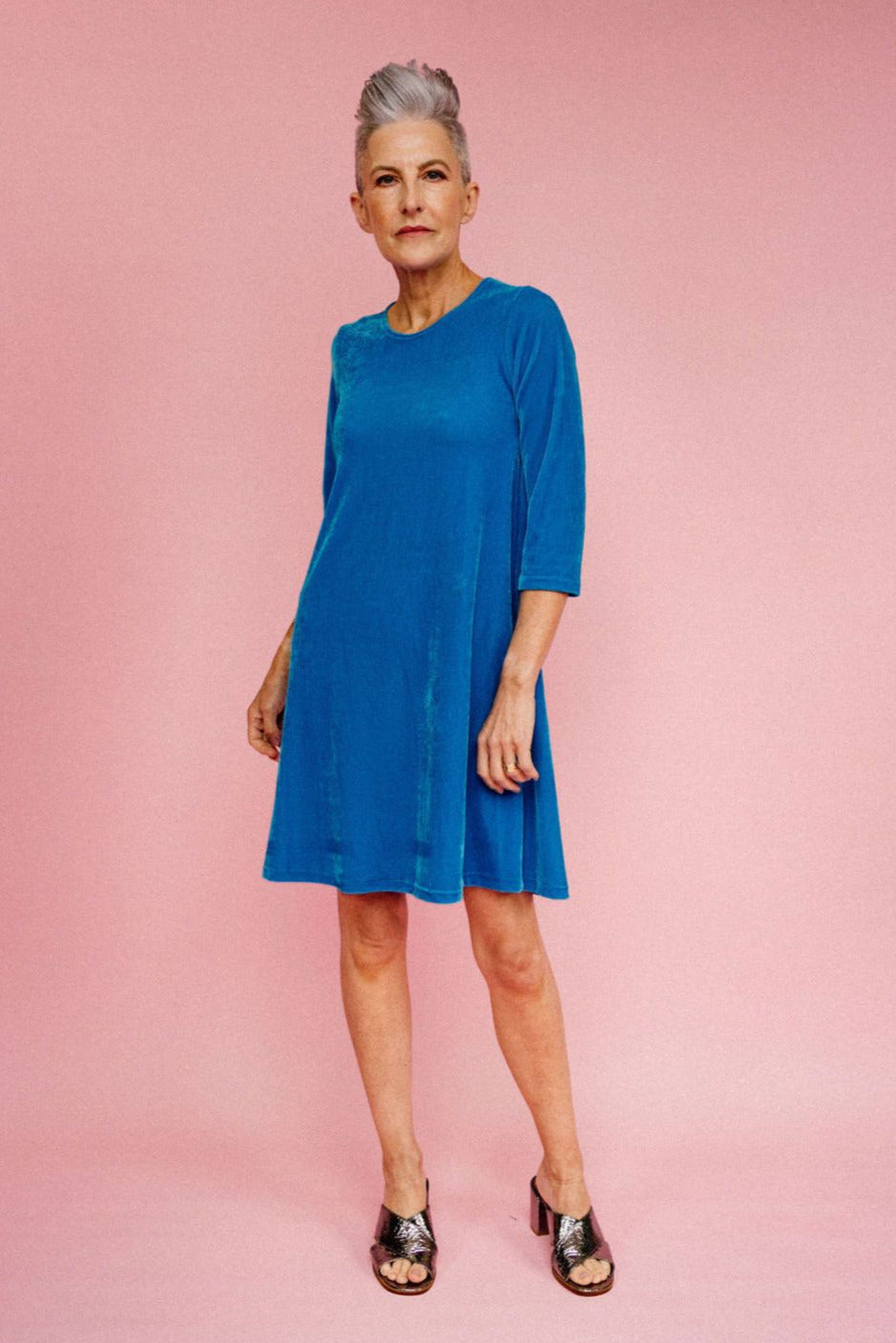 SALE- Velvet Swing Dress in Turquoise S