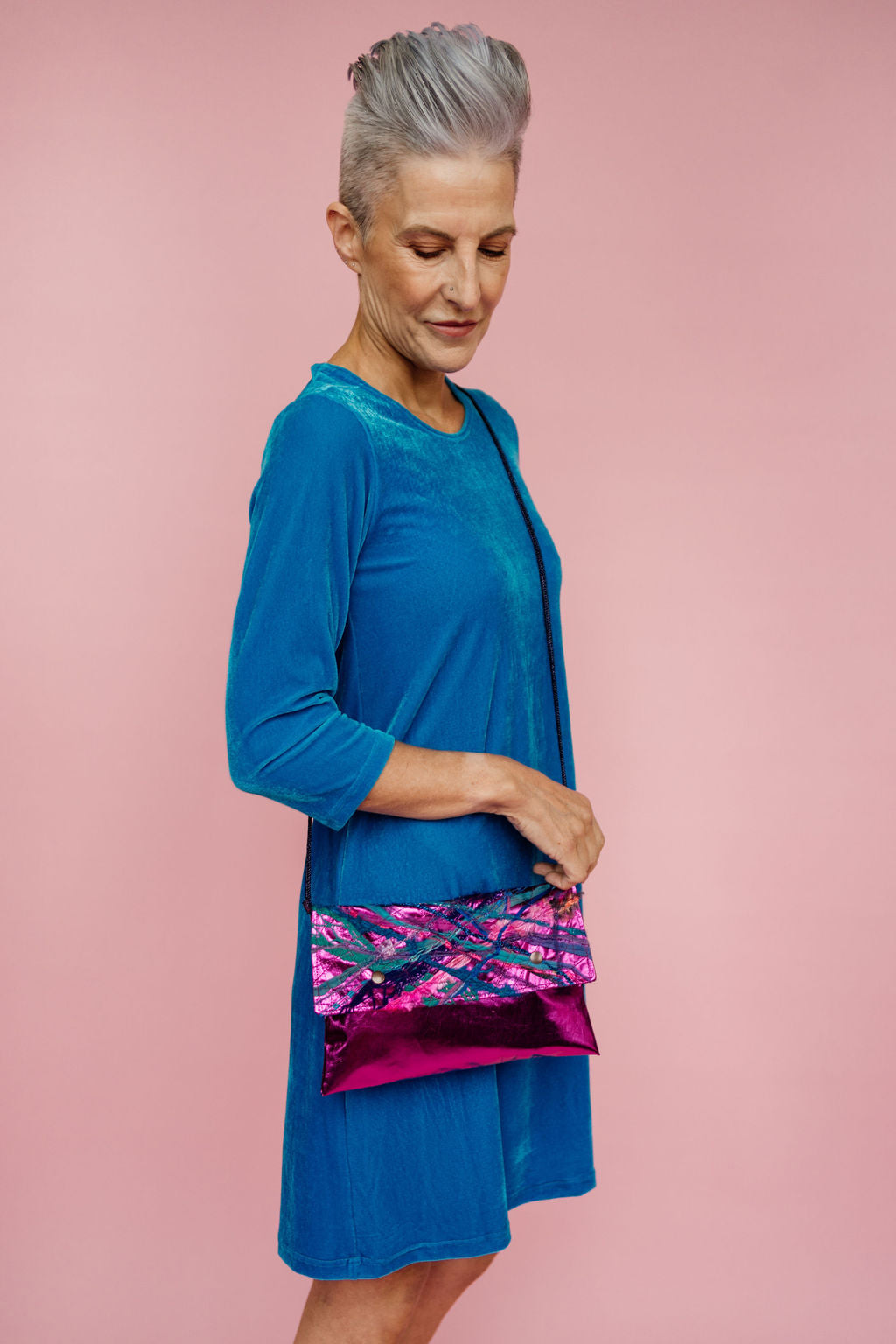 SALE- Velvet Swing Dress in Turquoise S