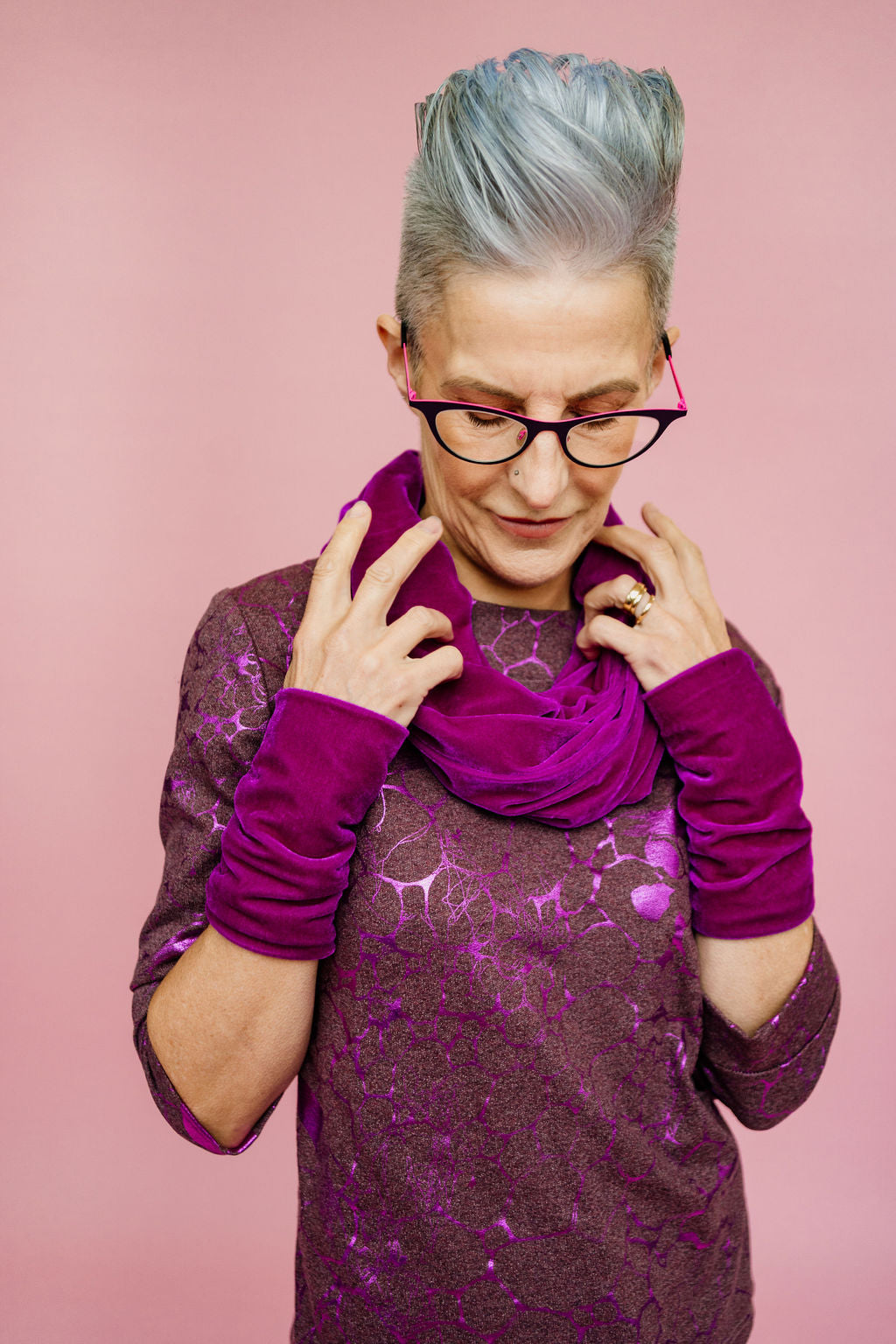 Velvet Cowl and Wrist Warmers Set in Orchid - Megan Crook