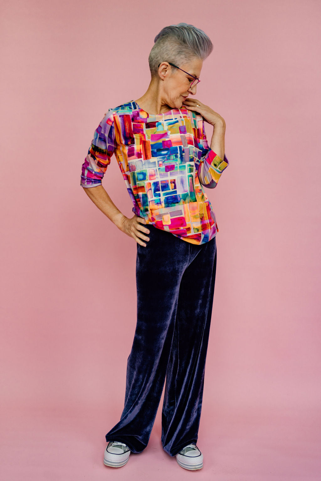 Easy Fit 3/4 Sleeve Tee in Abstract Lilac Jersey