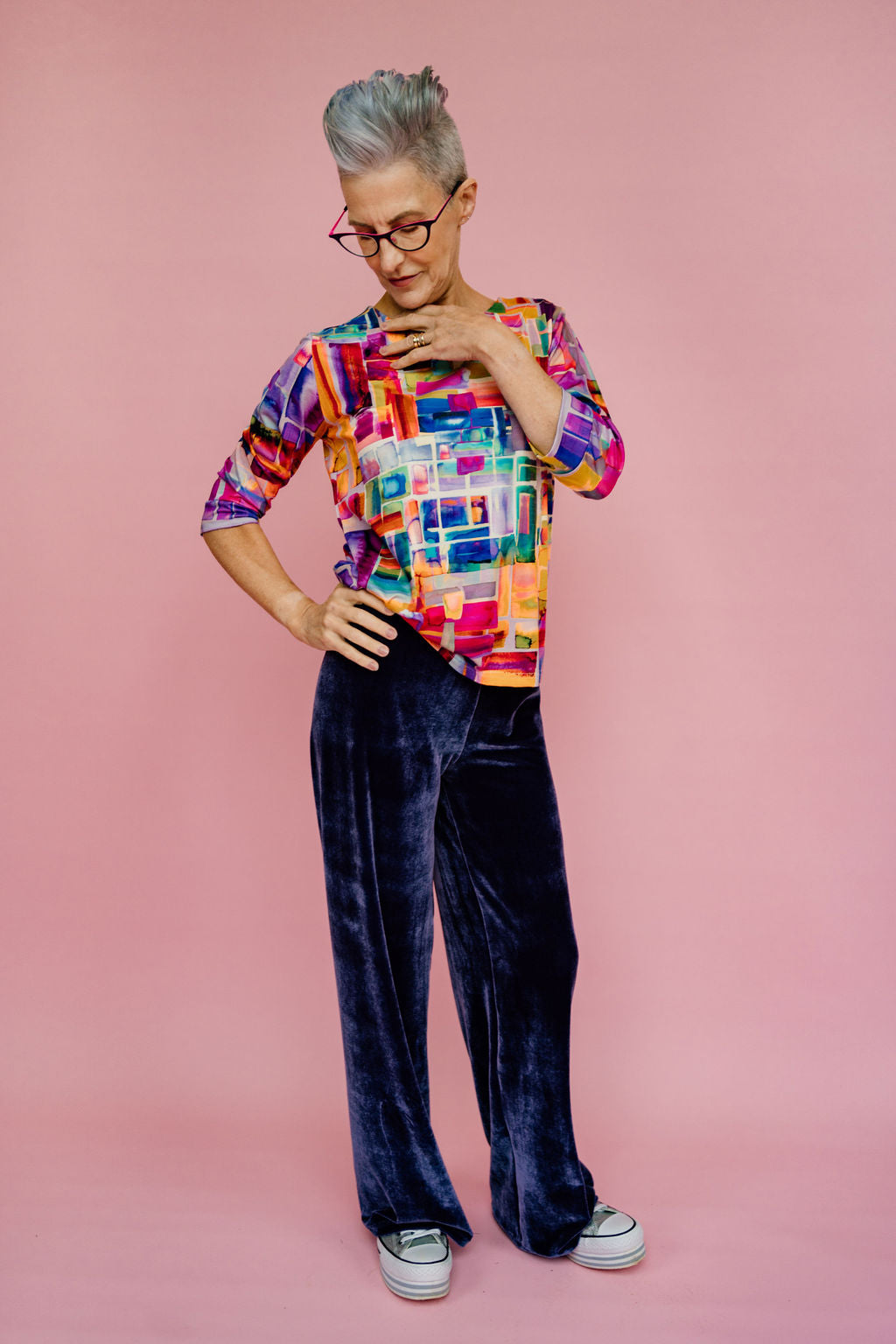 Easy Fit 3/4 Sleeve Tee in Abstract Lilac Jersey