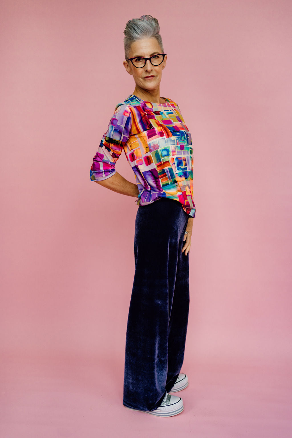 Easy Fit 3/4 Sleeve Tee in Abstract Lilac Jersey