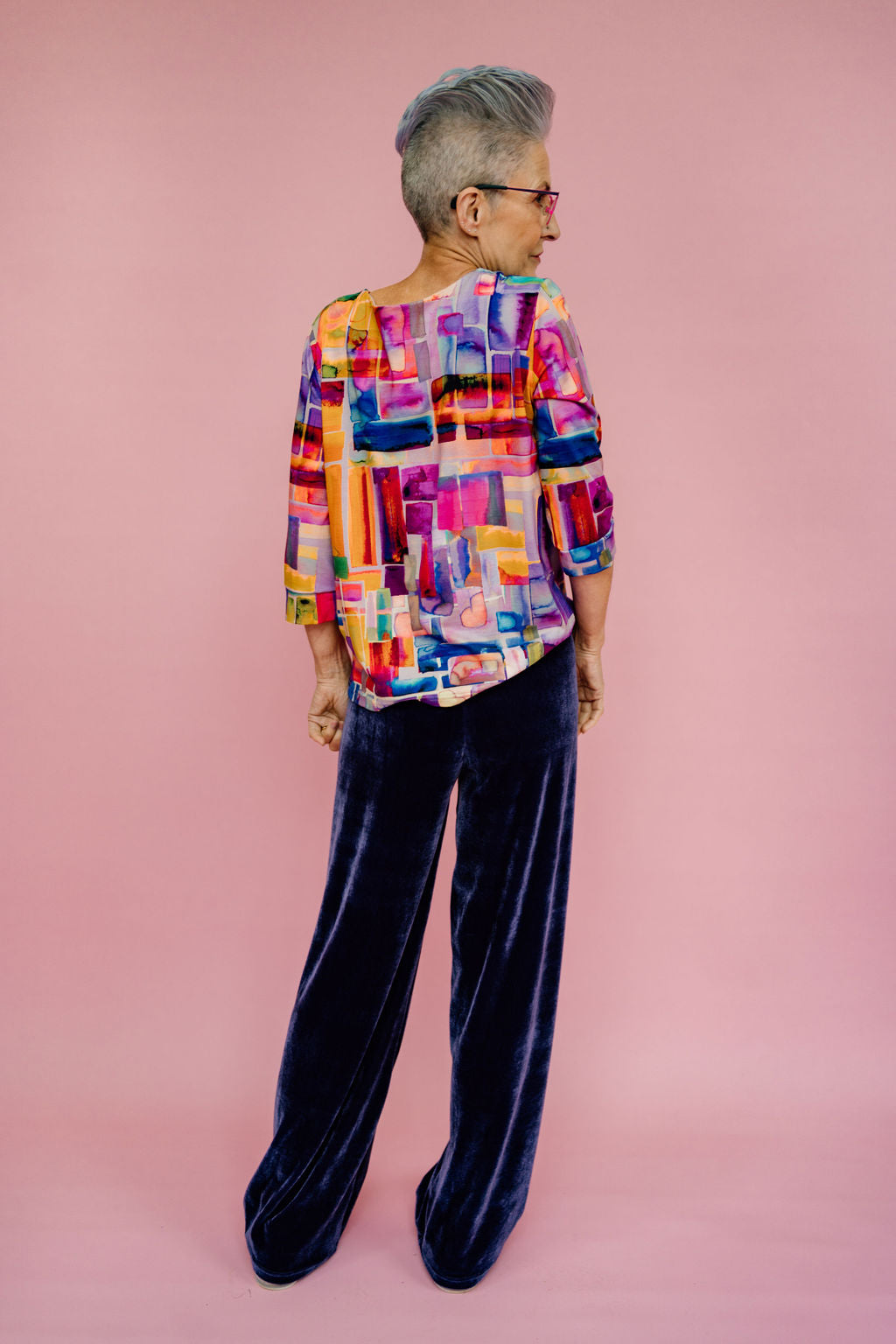 Easy Fit 3/4 Sleeve Tee in Abstract Lilac Jersey