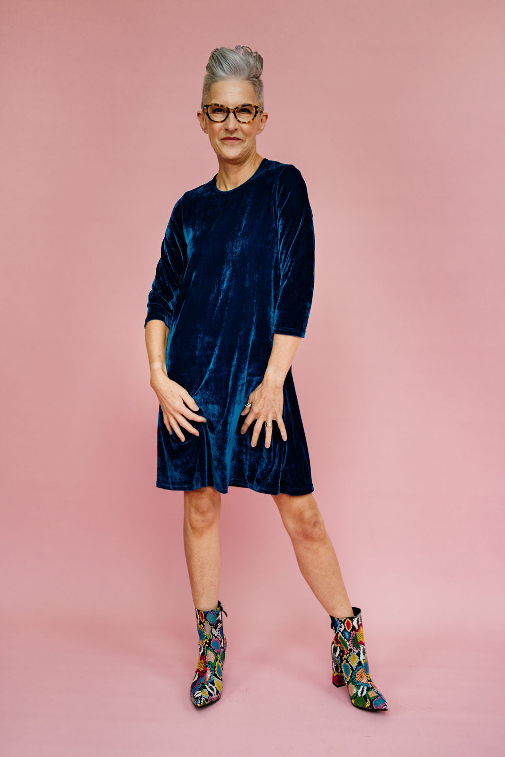 Velvet Swing Dress in Teal - Megan Crook